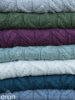 Sale Sweater Shop Aran Cable Knit Blanket Super Soft Merino Ocean Blue