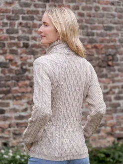 New Sweater Shop Aran Cable Knit Side Zip Parsnip