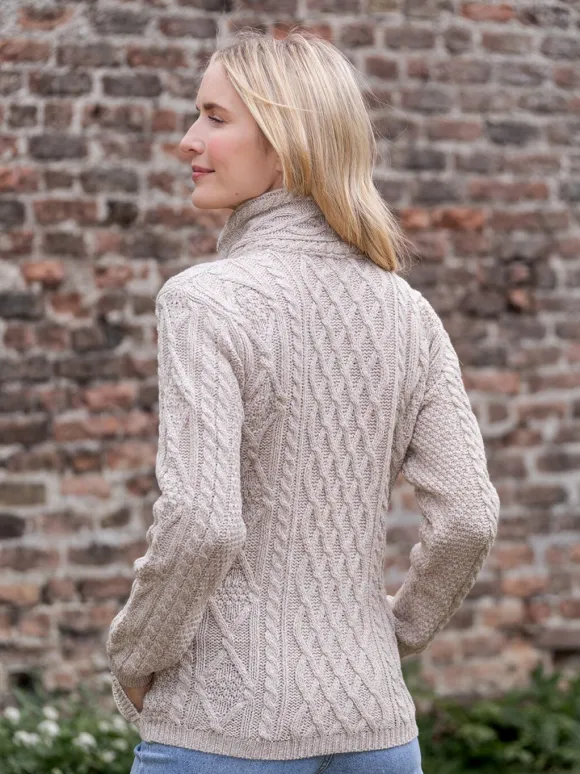 New Sweater Shop Aran Cable Knit Side Zip Parsnip