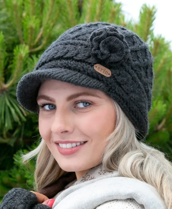 Fashion Sweater Shop Aran Trellis Peak hat Charcoal