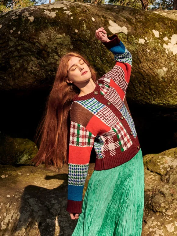 Online Sweater Shop Autumn Patchwork Cardigan 100% Fine Merino Wool