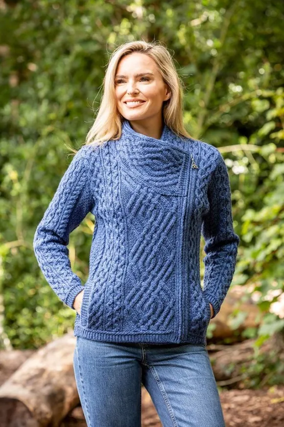 Best Sweater Shop Cable Knit Side Zip Cardigan Royal Blue