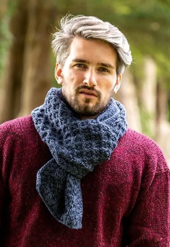 Best Sweater Shop Cable Knit Unisex Scarf Denim Marl - 100% Merino Wool
