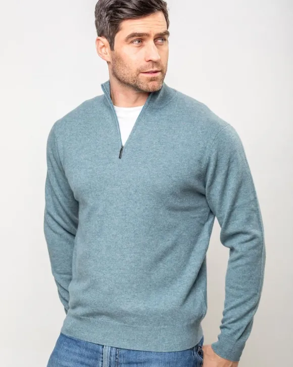 Discount Sweater Shop Cashmere and Merino wool 1/2 Zip Sweater Glacier