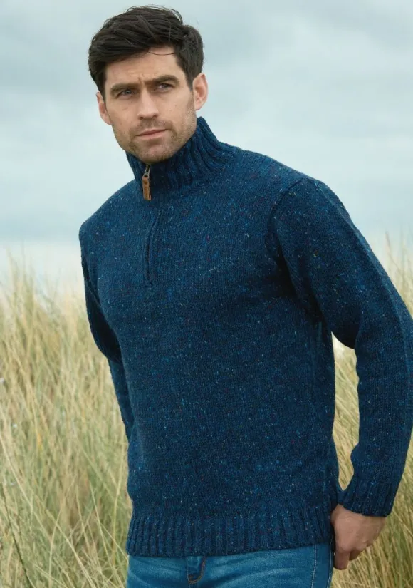 Fashion Sweater Shop Donegal Wool Half Zip- denim