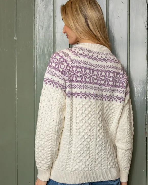 Outlet Sweater Shop Fairisle Merino Wool Cardigan - Natural