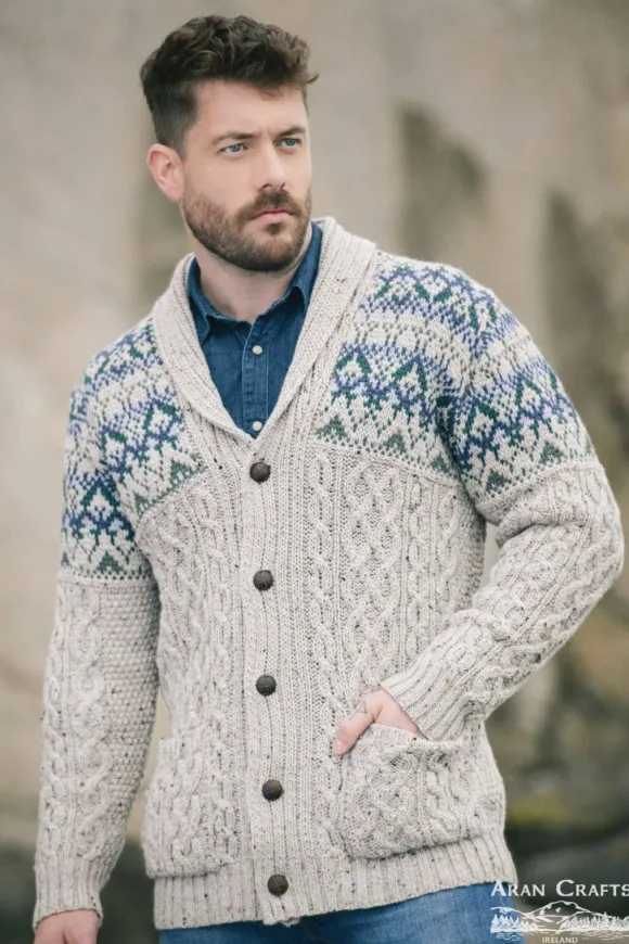 Discount Sweater Shop Fairisle Shawl Cardigan Oatmeal