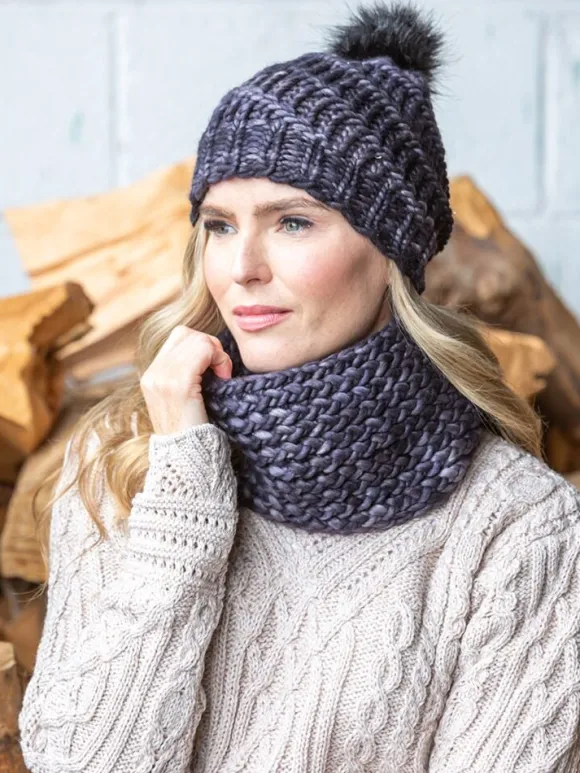 Fashion Sweater Shop Handmade in Ireland - Snood and Bobble Hat Set - Grey