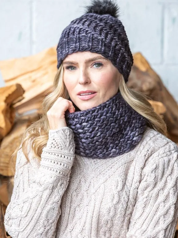 Fashion Sweater Shop Handmade in Ireland - Snood and Bobble Hat Set - Grey