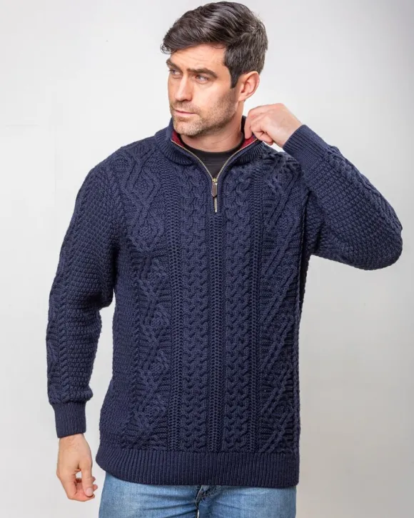 Sale Sweater Shop Heavyweight Extra Fine Merino Wool Half Zip Sweater - Navy
