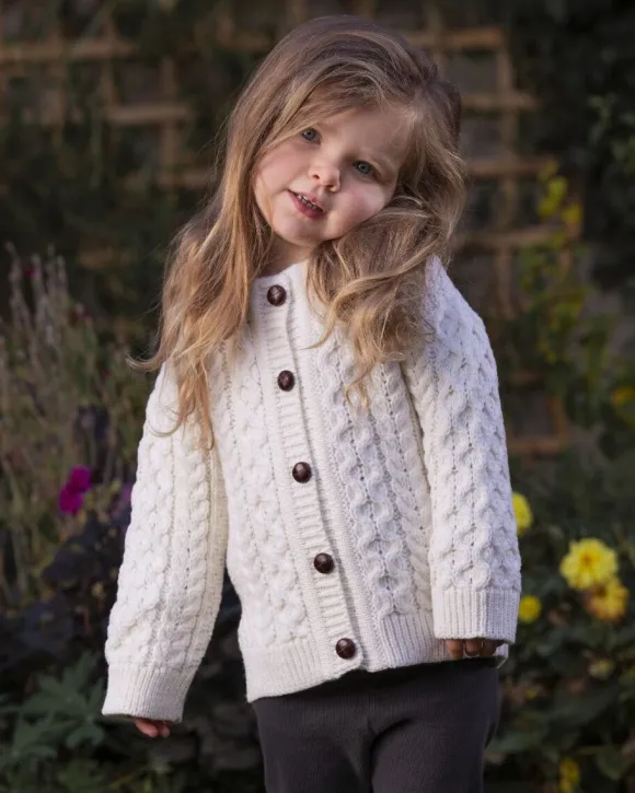 Outlet Sweater Shop Kids Aran Cardigan Natural