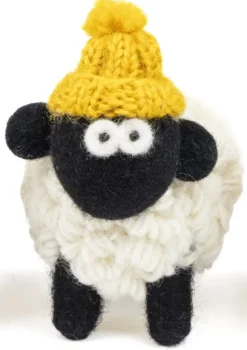 Online Sweater Shop Knitted Sheep with Bobble Hat Yellow - Medium