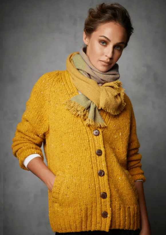 Clearance Sweater Shop Ladies Donegal Cardigan Yellow