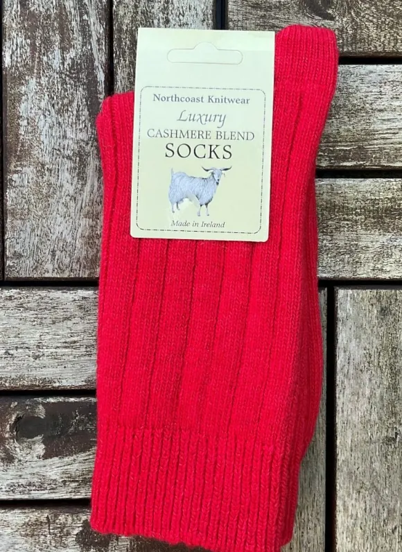 Hot Sweater Shop Luxury Ladies Cashmere Blend Socks- Bright Red (size 35-39)