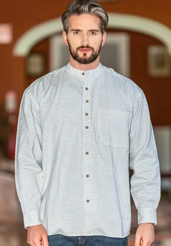 Clearance Sweater Shop Men's Check Traditional Grandfather Shirt - SW1234