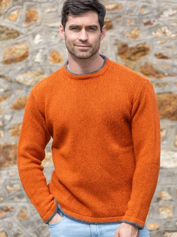 Online Sweater Shop Men's Crew Neck Wool and Cashmere Sweater Terracotta