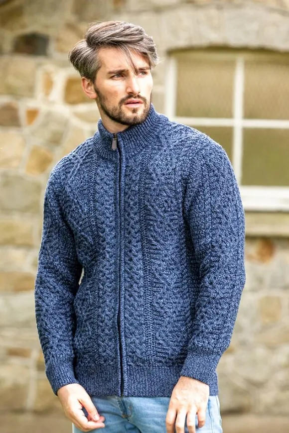 Best Sweater Shop Mens Fisherman Full zip Cardigan Denim Marl