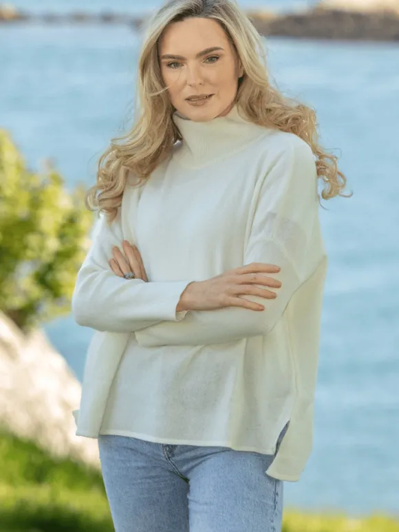 Discount Sweater Shop Merino Wool & Cashmere High Neck Sweater Royal White