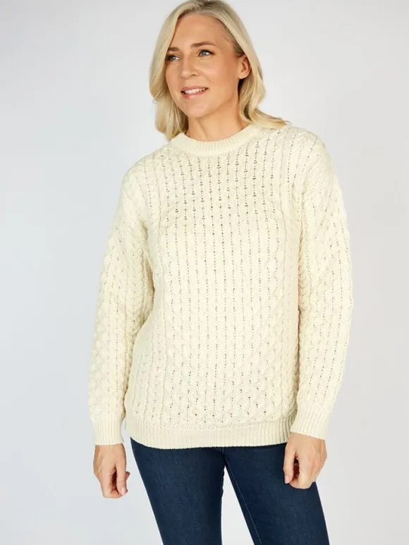Sale Sweater Shop Merino Wool Aran Sweater Natural - Unisex
