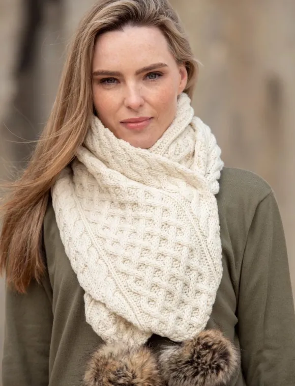Online Sweater Shop Natural Pom Pom Scarf