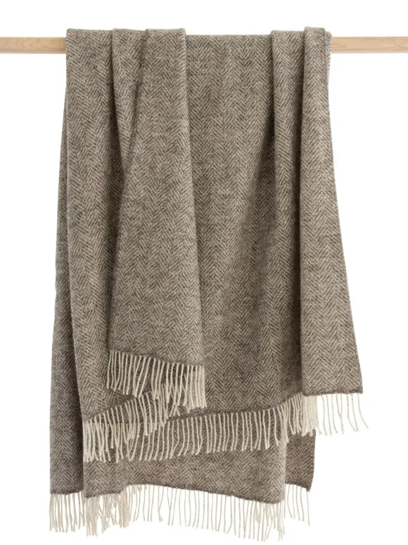 Hot Sweater Shop Natural Wool Eco Throw Pale Grey Herringbone