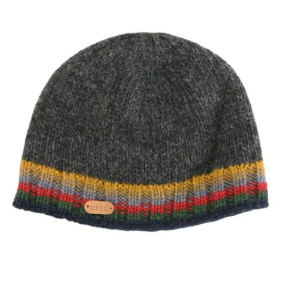 Hot Sweater Shop Rib Pullon Hat Charcoal with yellow/red band