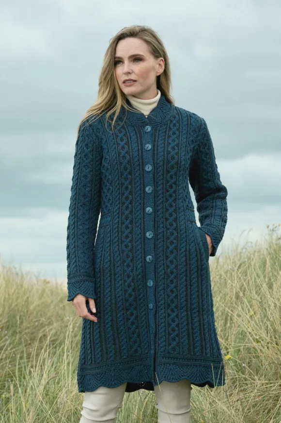 Best Sweater Shop Scallop Edge Coat-Mallard Blue