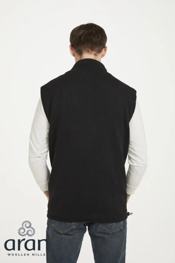 Online Sweater Shop Sleeveless Lined Shetland Wool Aran Cardigan black
