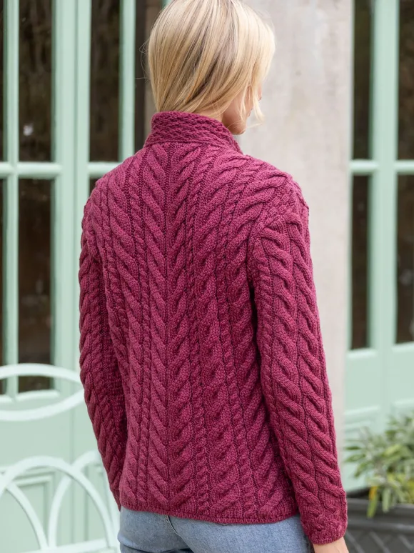 Fashion Sweater Shop Super Soft Aran Button Cardigan Rose