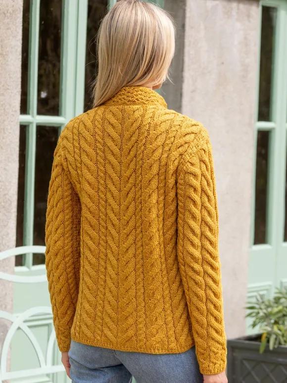 Outlet Sweater Shop Super Soft Aran Button Cardigan Sunshine