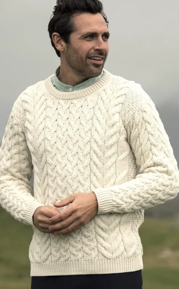 Sale Sweater Shop Super Soft Mens Aran Sweater Natural
