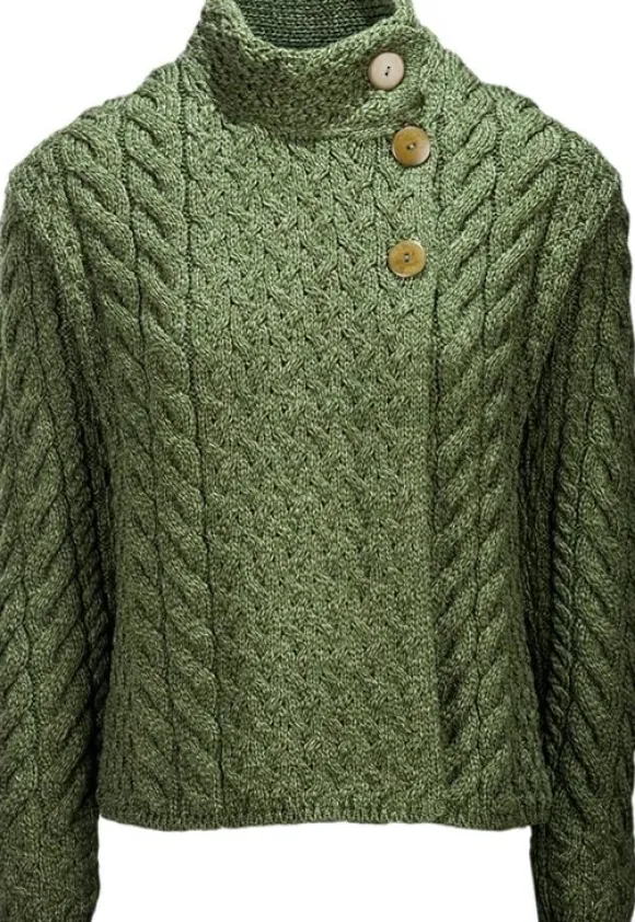 Discount Sweater Shop Supersoft Aran Cardigan with 3 buttons - Green