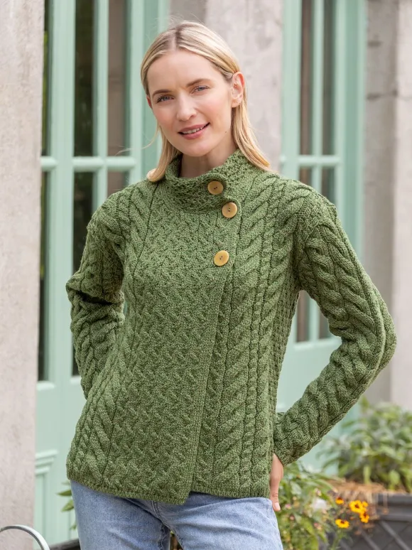 Discount Sweater Shop Supersoft Aran Cardigan with 3 buttons - Green