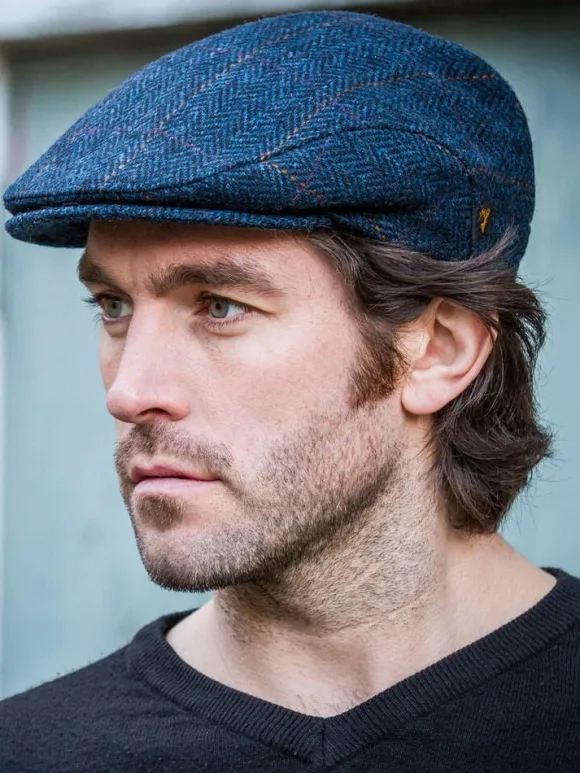 Fashion Sweater Shop Trinity Flat Cap Blue Herringbone col.34