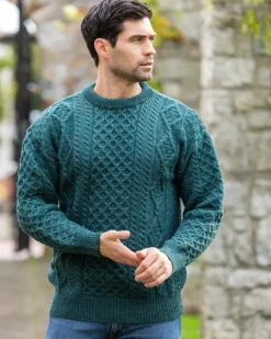 Clearance Sweater Shop Unisex Aran Sweater Moss Green