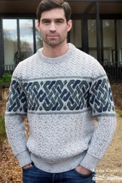 Online Sweater Shop Unisex Jacquard Sweater Oatmeal Merino Wool