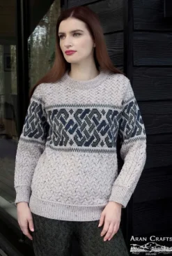 Online Sweater Shop Unisex Jacquard Sweater Oatmeal Merino Wool