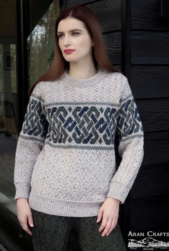Online Sweater Shop Unisex Jacquard Sweater Oatmeal Merino Wool