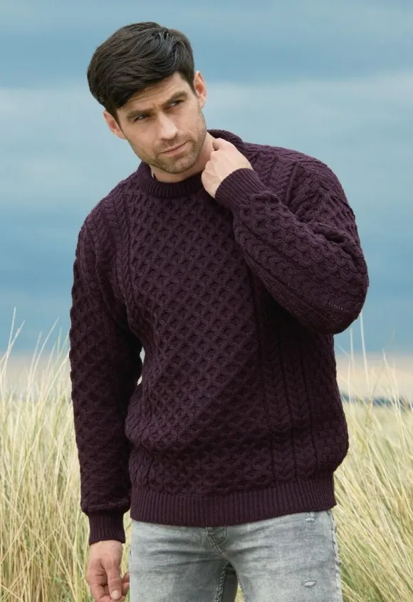 Sale Sweater Shop Unisex Merino Wool Aran Sweater Damson