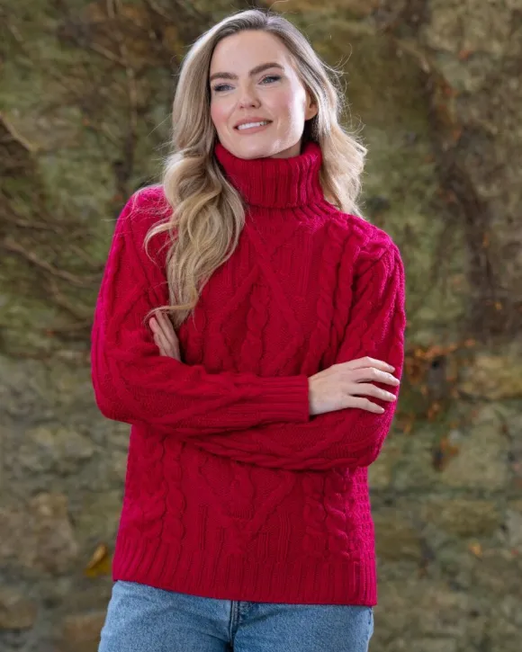 New Sweater Shop Womens Turtleneck Sweater Merino Wool Red