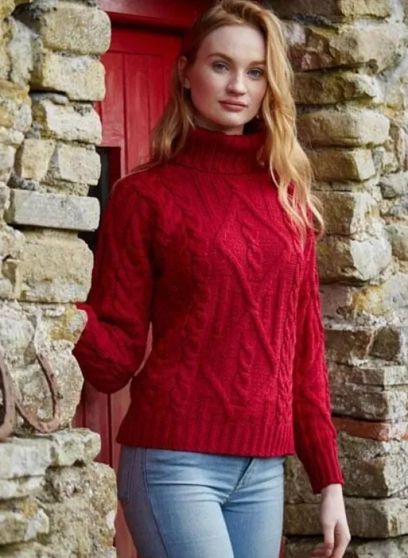 New Sweater Shop Womens Turtleneck Sweater Merino Wool Red