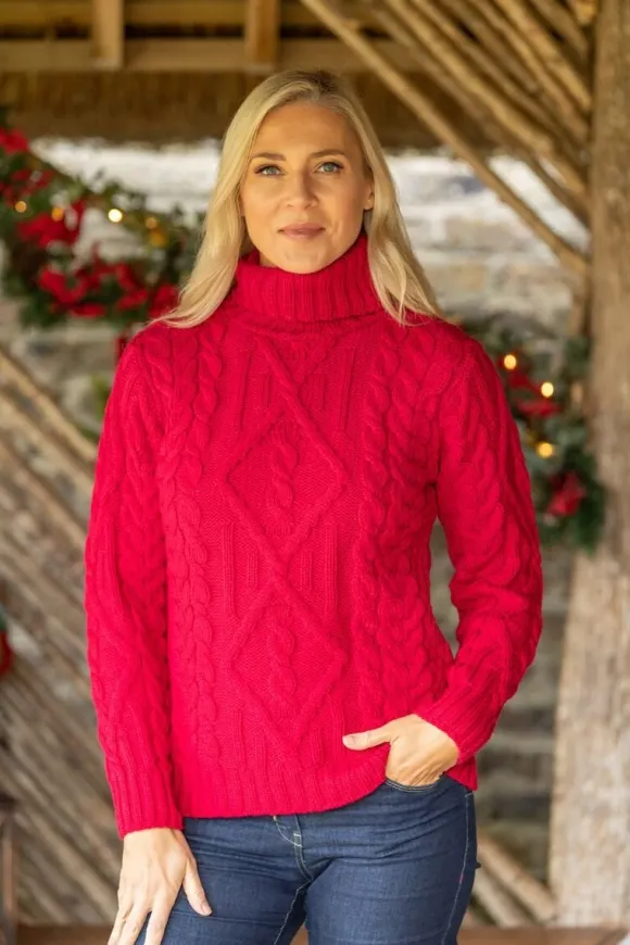 New Sweater Shop Womens Turtleneck Sweater Merino Wool Red