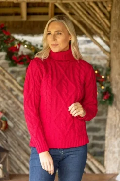 New Sweater Shop Womens Turtleneck Sweater Merino Wool Red