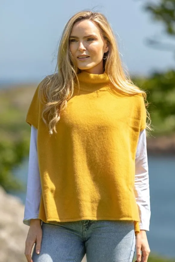 Hot Sweater Shop Wool & Cashmere Short Sleeve Sweater Mustard (One Size)