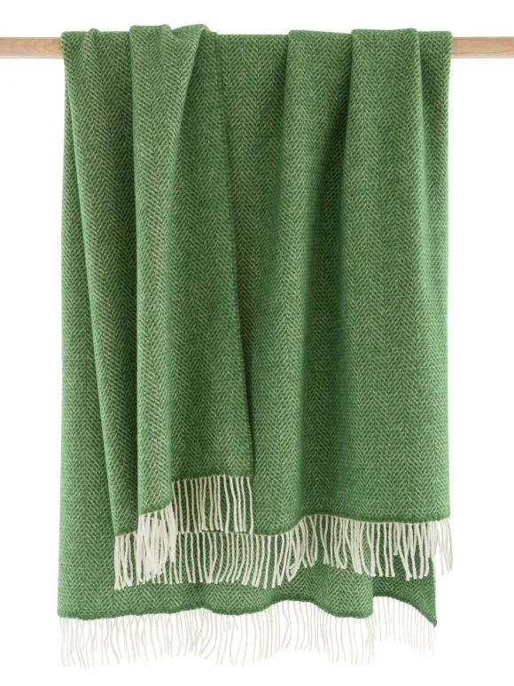 Outlet Sweater Shop Wool and Cashmere Herringbone Throw Green Col.1491