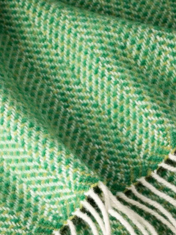 Outlet Sweater Shop Wool and Cashmere Herringbone Throw Green Col.1491